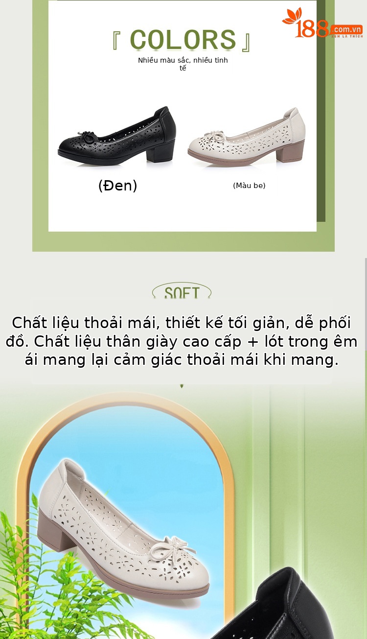 Giày sandal nữ da mềm đế bệt chống trượt — màu be chi tiết 1