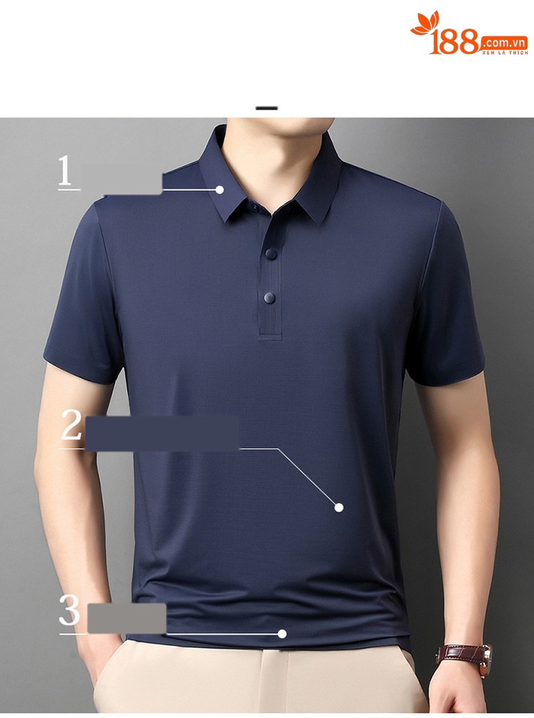 Áo polo nam tay ngắn cổ bẻ ẩn nút, chất liệu ice silk thấm hút nhanh khô — đen chi tiết 2