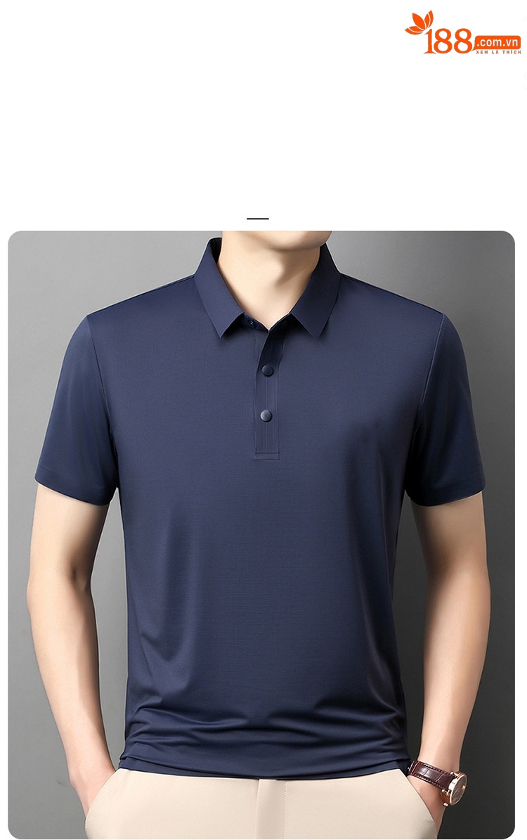 Áo polo nam tay ngắn cổ bẻ ẩn nút, chất liệu ice silk thấm hút nhanh khô — đen chi tiết 3