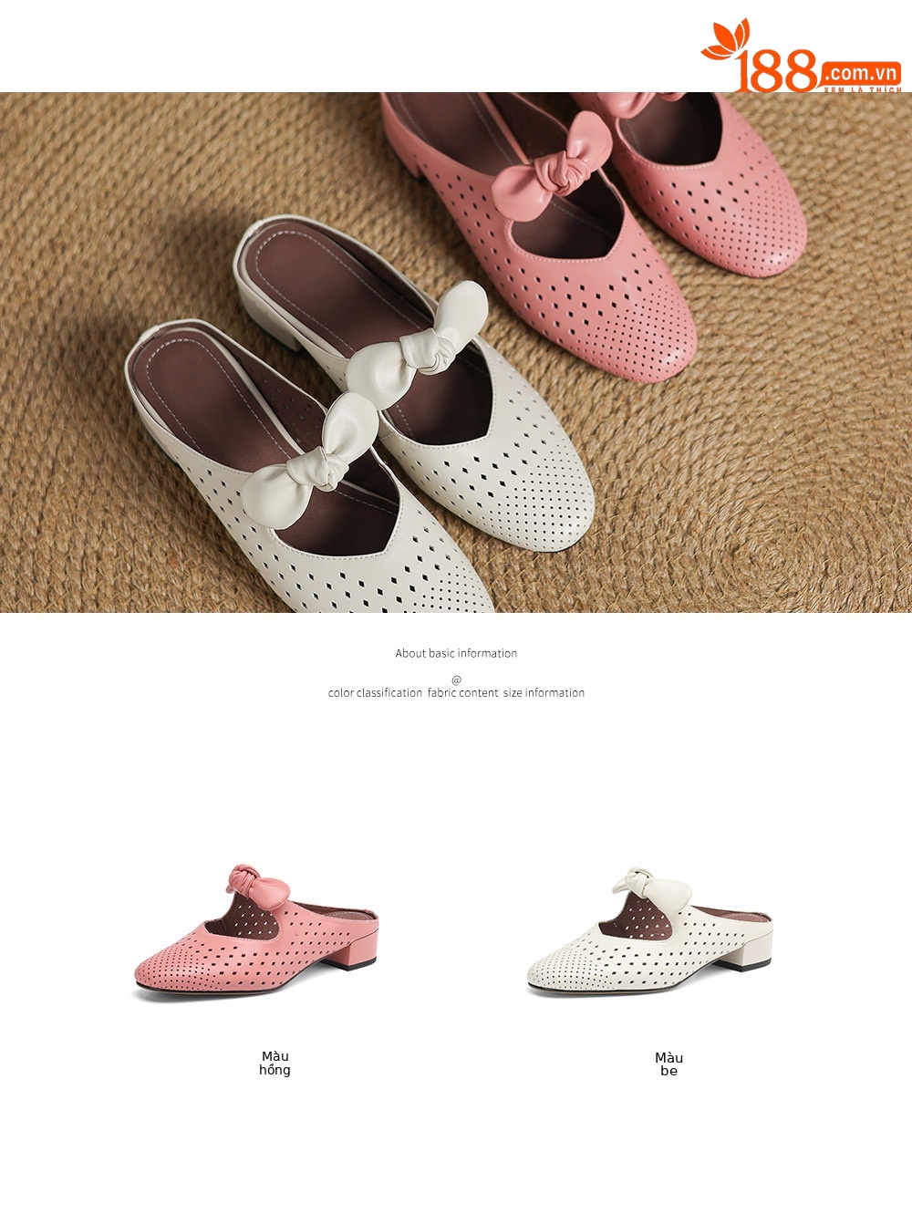 Dép sandal nữ da bò đục lỗ mũi kín quai hậu gót thấp — Màu hồng chi tiết 6