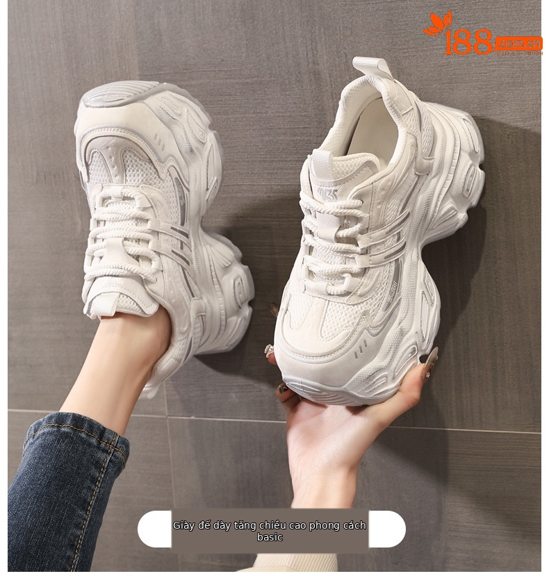 Giày sneaker nữ chunky đế dày tăng chiều cao phong cách thể thao — màu trắng chi tiết 1