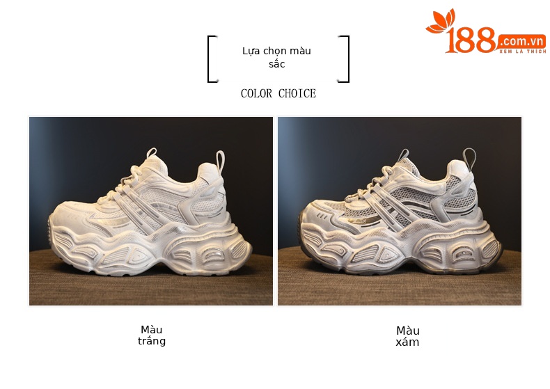 Giày sneaker nữ chunky đế dày tăng chiều cao phong cách thể thao — màu trắng chi tiết 2