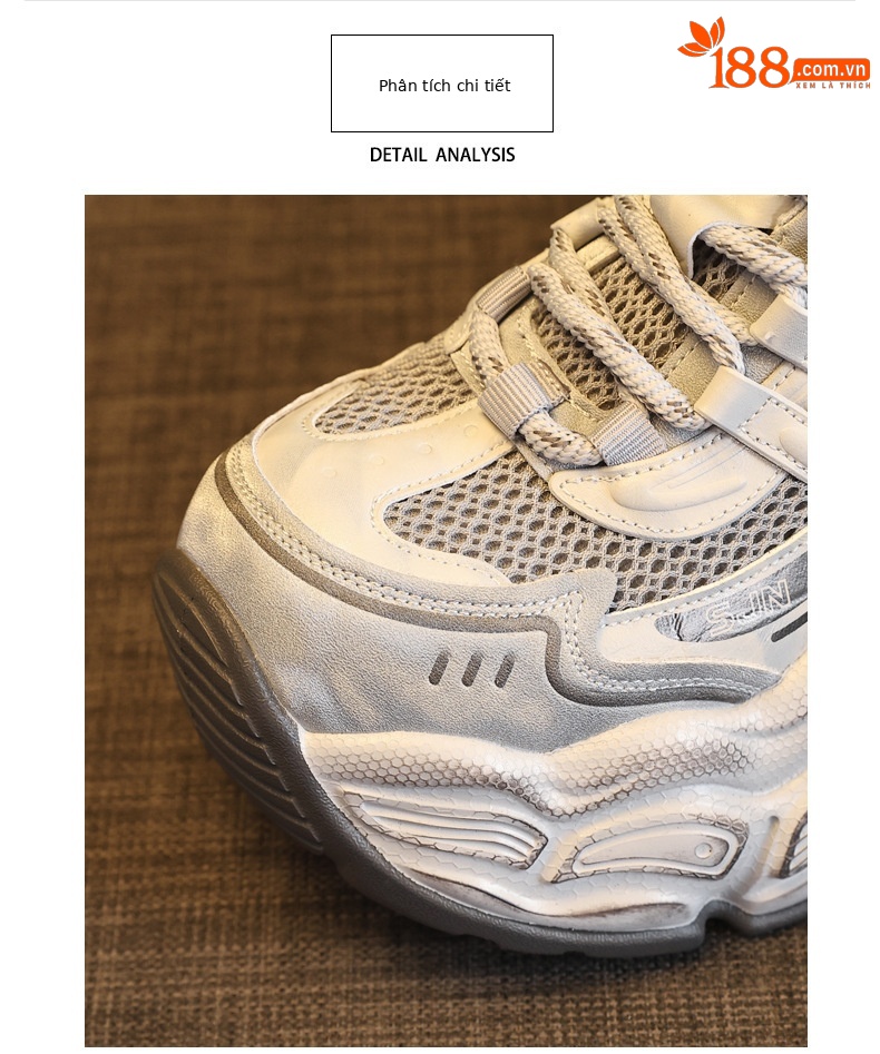 Giày sneaker nữ chunky đế dày tăng chiều cao phong cách thể thao — màu trắng chi tiết 7