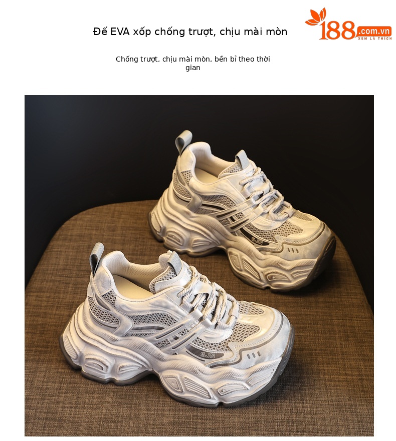 Giày sneaker nữ chunky đế dày tăng chiều cao phong cách thể thao — màu trắng chi tiết 10