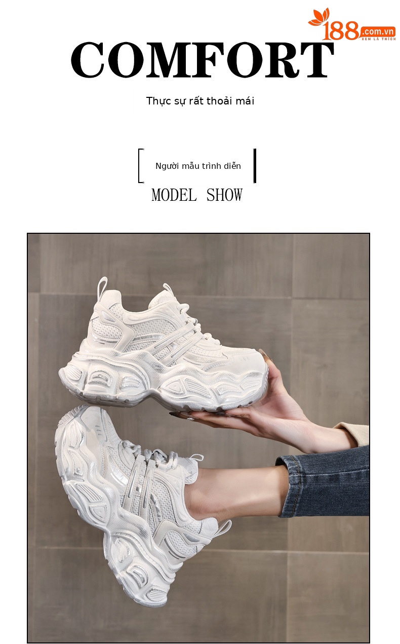 Giày sneaker nữ chunky đế dày tăng chiều cao phong cách thể thao — màu trắng chi tiết 11
