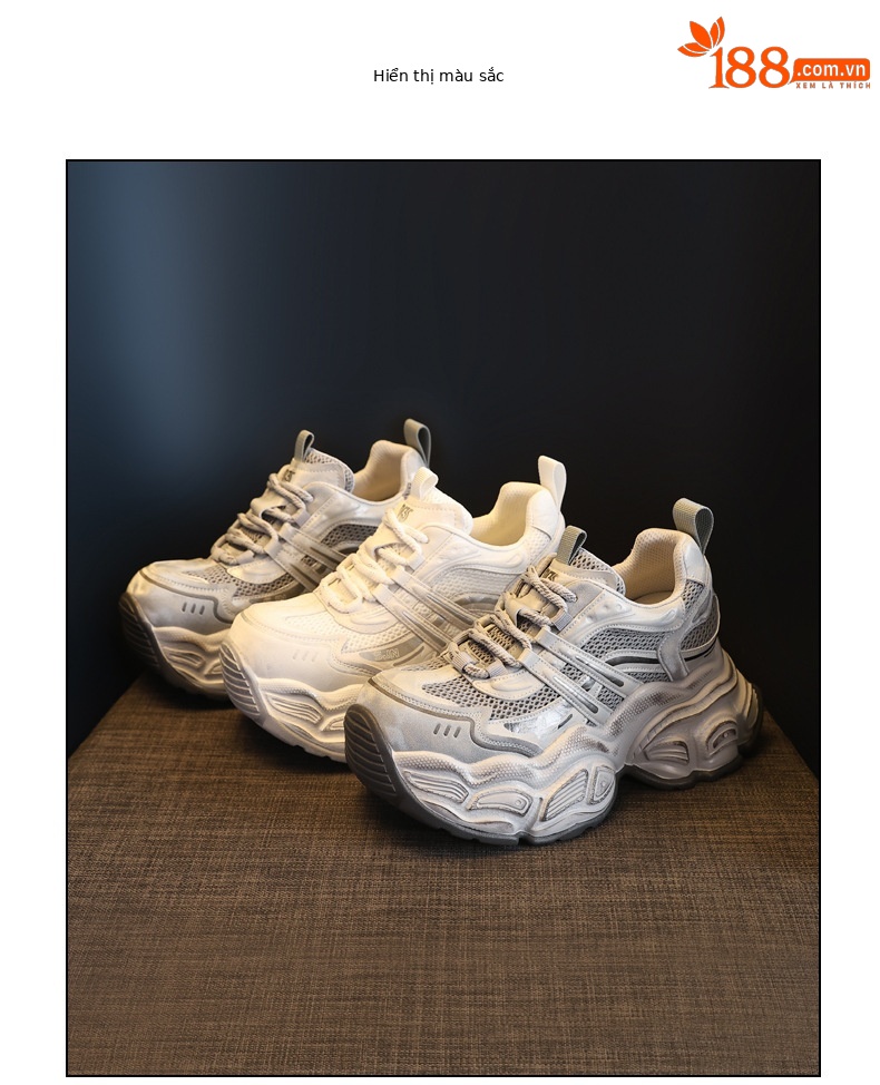 Giày sneaker nữ chunky đế dày tăng chiều cao phong cách thể thao — màu trắng chi tiết 18