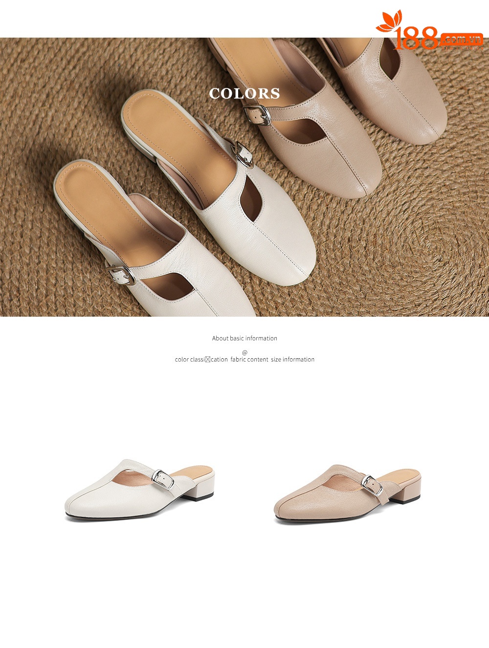 Dép sandal nữ da bò trùm đầu hở gót gót thấp đơn giản — màu trắng ngà chi tiết 5