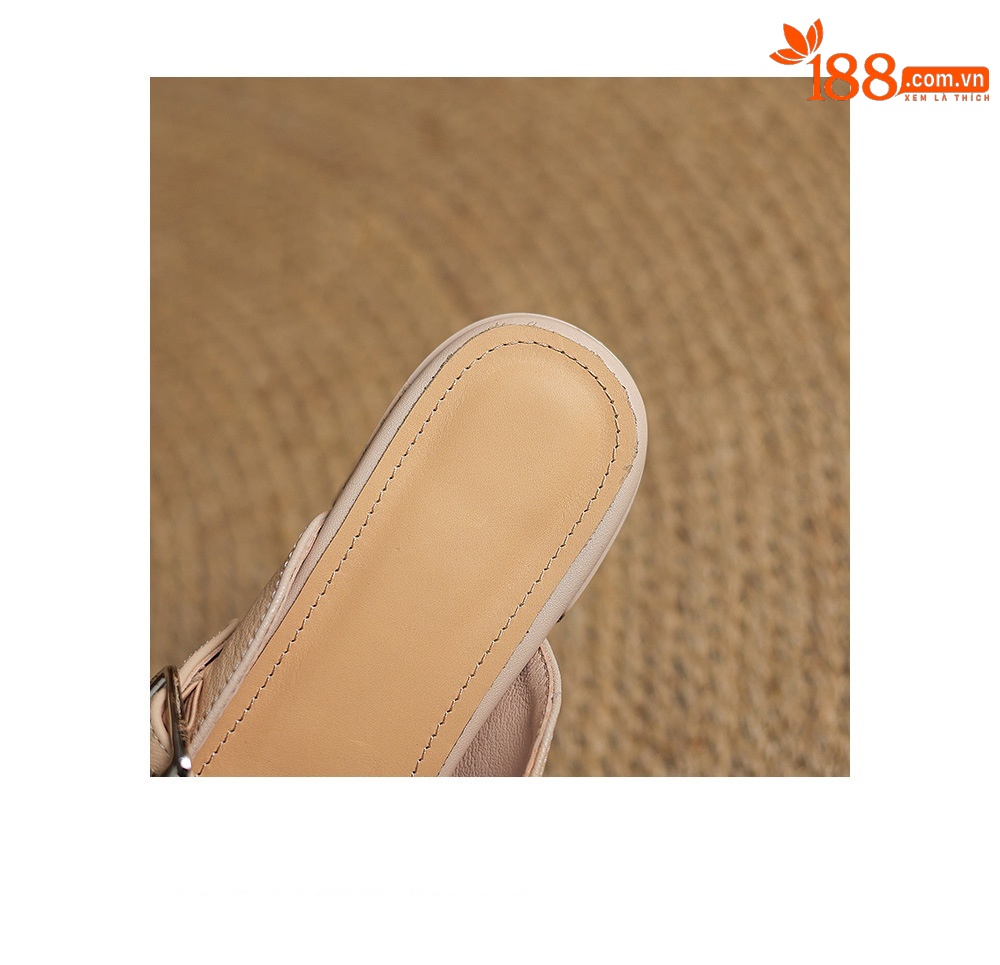 Dép sandal nữ da bò trùm đầu hở gót gót thấp đơn giản — màu trắng ngà chi tiết 19