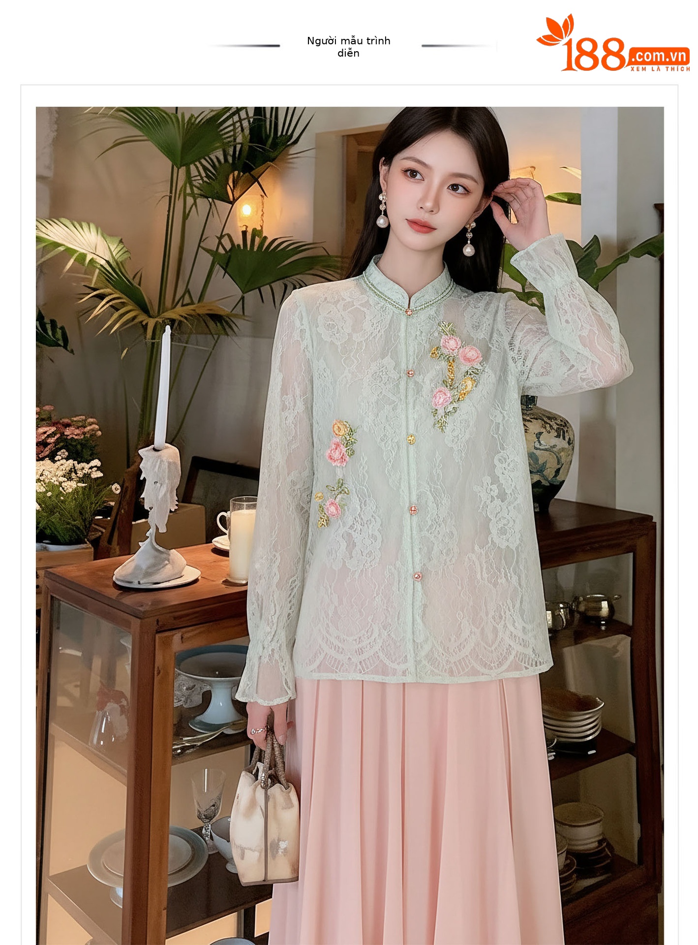 Bộ áo khoác và chân váy thêu hoa tơ tằm cao cấp phong cách Tân Trung Hoa — bộ đồ, nửa váy, áo khoác chi tiết 1