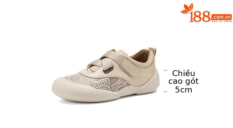 Giày sneaker nữ phối màu da thật lỗ thoáng khí đế bệt buộc dây kết hợp miếng dán — màu trắng ngà chi tiết 4