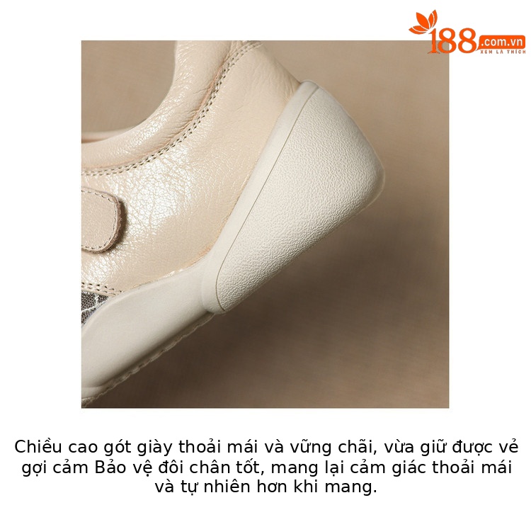 Giày sneaker nữ phối màu da thật lỗ thoáng khí đế bệt buộc dây kết hợp miếng dán — màu trắng ngà chi tiết 7