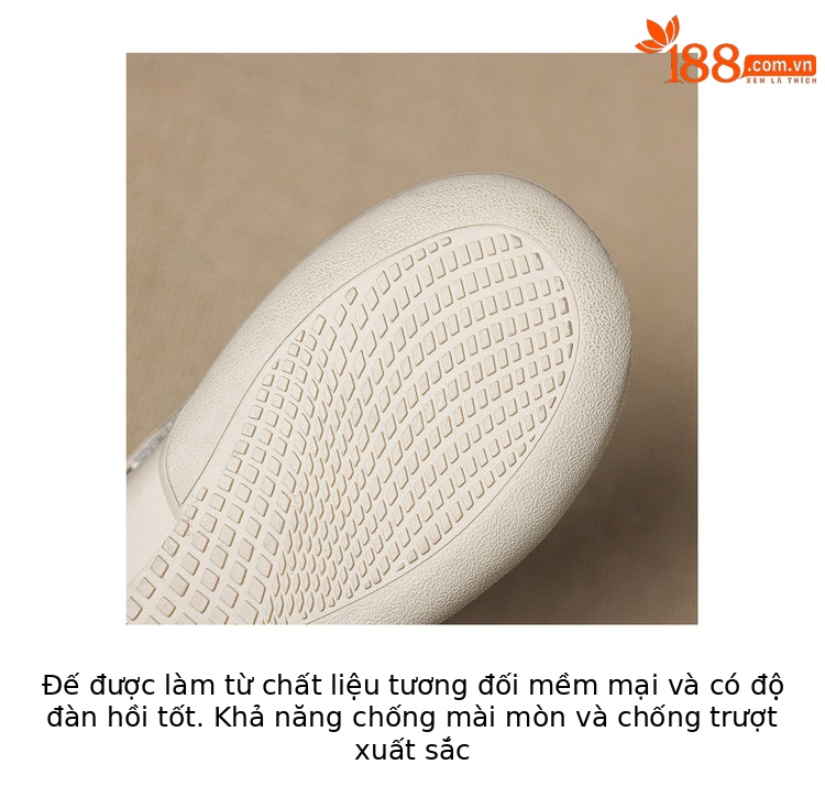 Giày sneaker nữ phối màu da thật lỗ thoáng khí đế bệt buộc dây kết hợp miếng dán — màu trắng ngà chi tiết 8