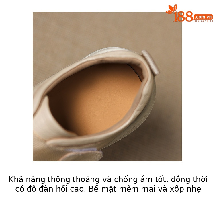 Giày sneaker nữ phối màu da thật lỗ thoáng khí đế bệt buộc dây kết hợp miếng dán — màu trắng ngà chi tiết 9