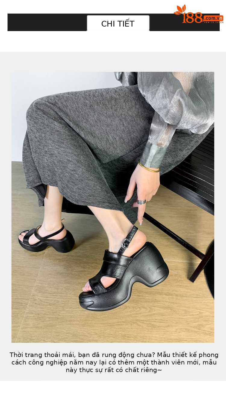 Sandal cao gót nữ hở mũi đế xuồng phong cách La Mã — màu đen, màu trắng ngà chi tiết 3