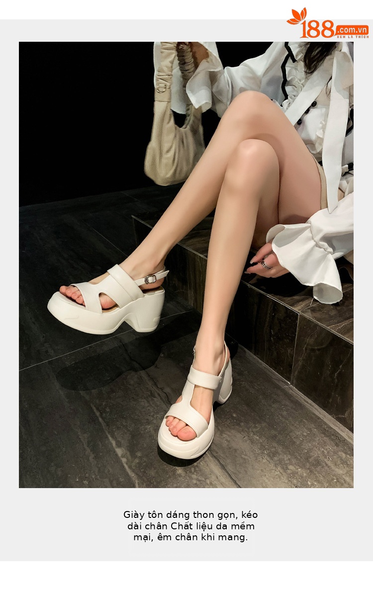 Sandal cao gót nữ hở mũi đế xuồng phong cách La Mã — màu đen, màu trắng ngà chi tiết 4
