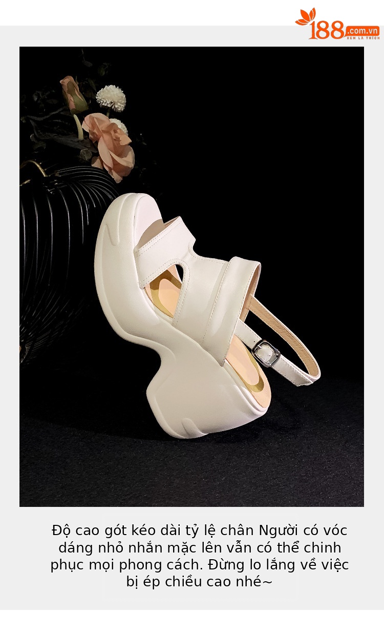 Sandal cao gót nữ hở mũi đế xuồng phong cách La Mã — màu đen, màu trắng ngà chi tiết 7