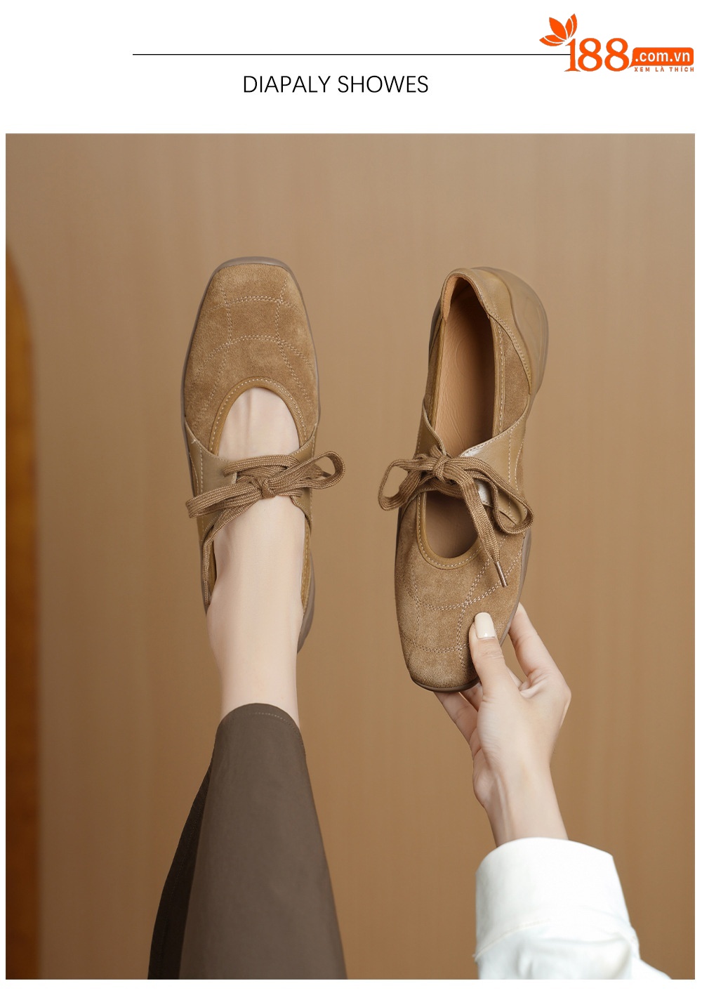 Giày sneaker nữ đế dày miệng thấp dây buộc phối màu da lộn — màu mơ chi tiết 2