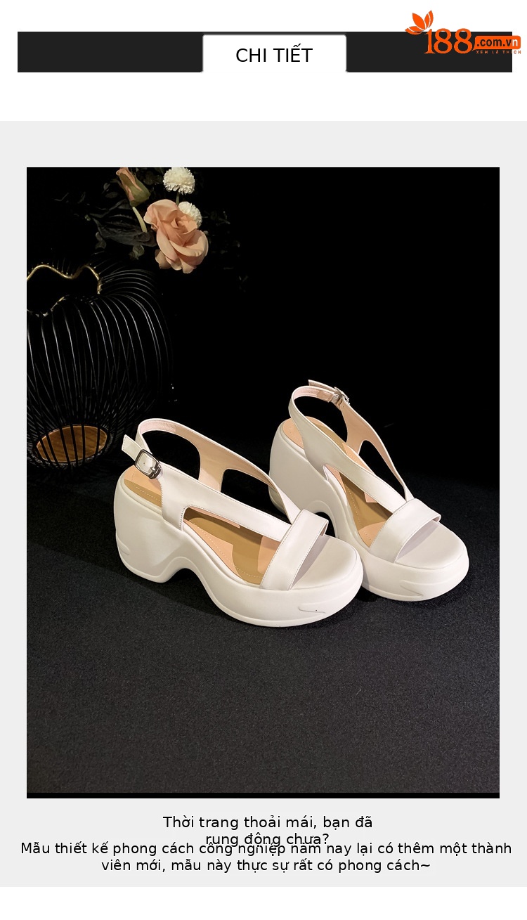 Sandal nữ đế dày da thật hở mũi gót xuồng 5 cm đi biển nhẹ êm — màu đen, màu trắng ngà chi tiết 3