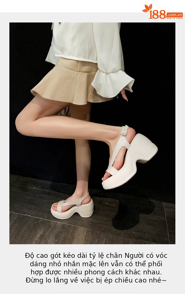 Sandal nữ đế dày da thật hở mũi gót xuồng 5 cm đi biển nhẹ êm — màu đen, màu trắng ngà chi tiết 7