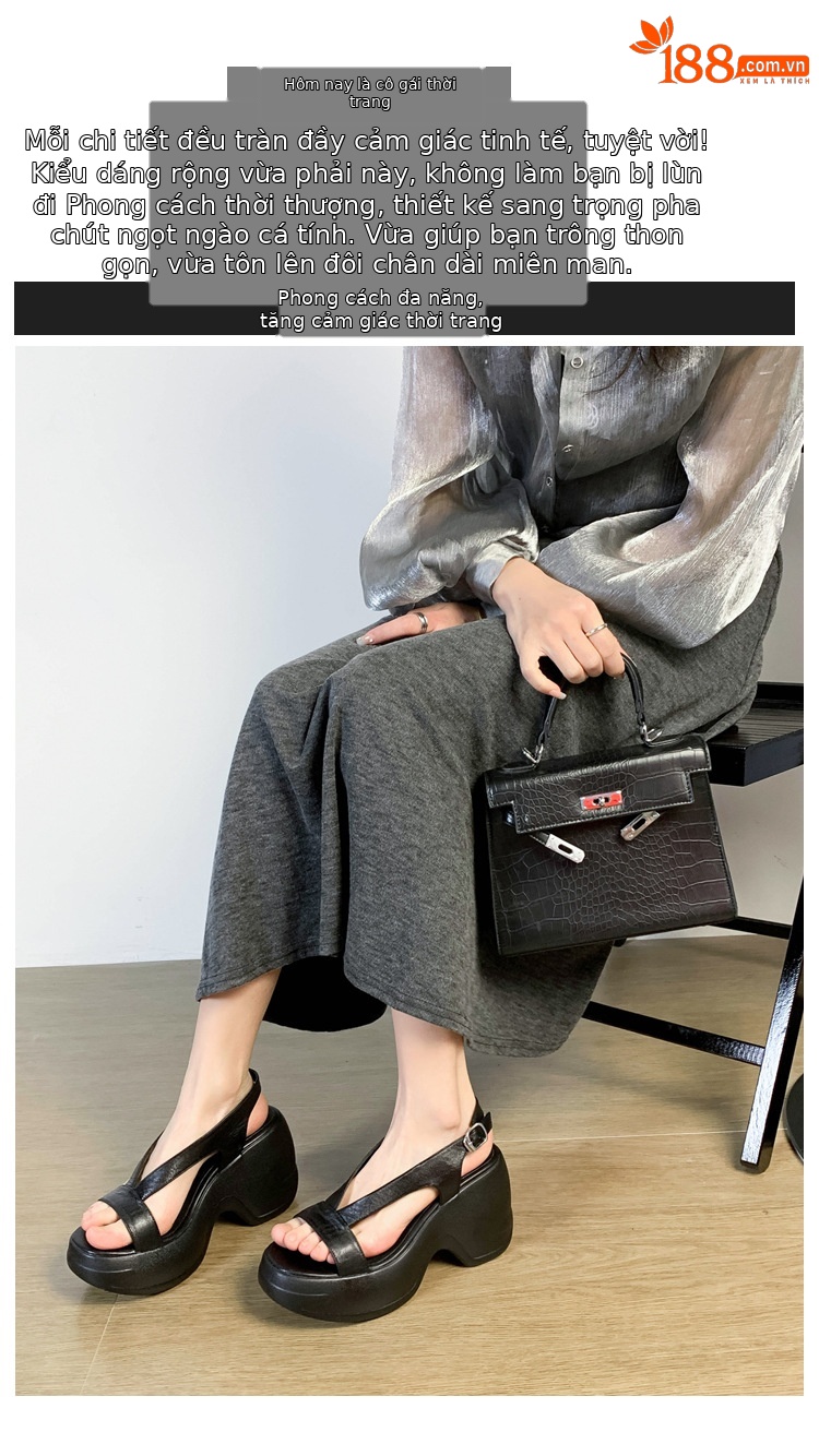 Sandal nữ đế dày da thật hở mũi gót xuồng 5 cm đi biển nhẹ êm — màu đen, màu trắng ngà chi tiết 2