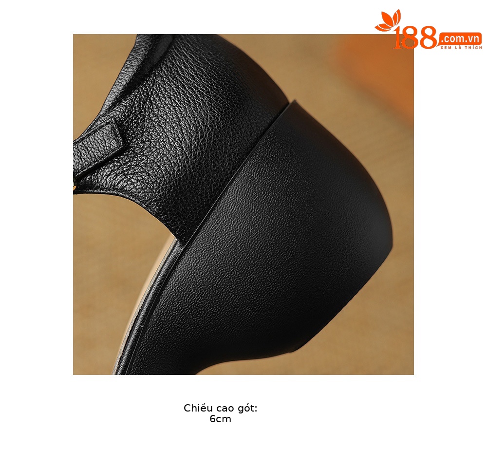 Sandal nữ da cừu mũi bao đế dày quai ngang một chữ kiểu La Mã — đen chi tiết 24