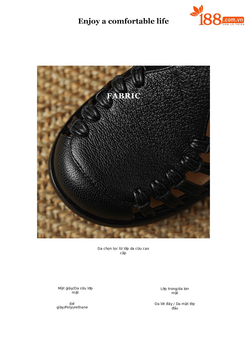 Sandal nữ da cừu mũi bao đế dày quai ngang một chữ kiểu La Mã — đen chi tiết 4