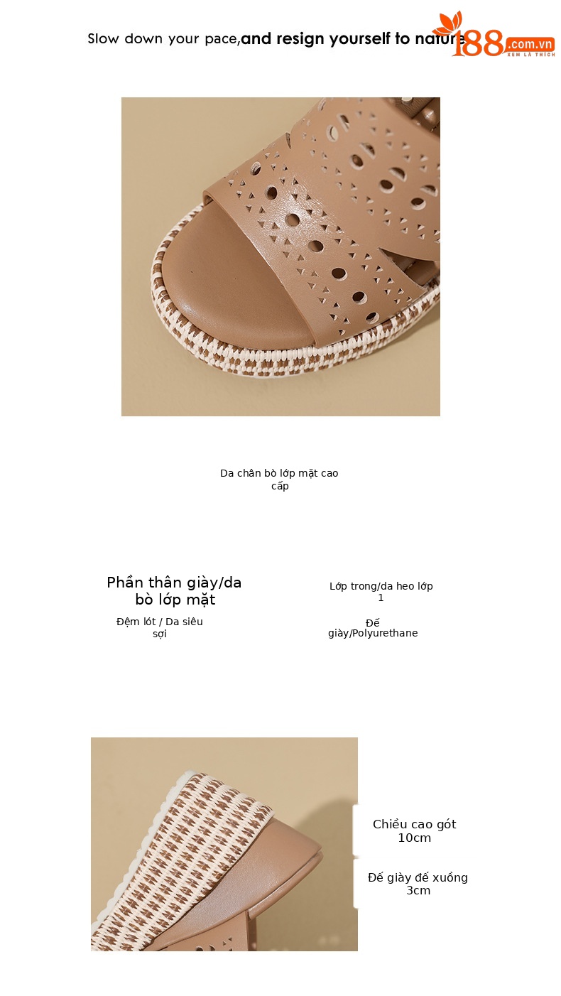 Sandal hở mũi nữ da bò cao cấp đế xuồng tăng chiều cao — màu đen, Trắng kem-, màu mơ chi tiết 3