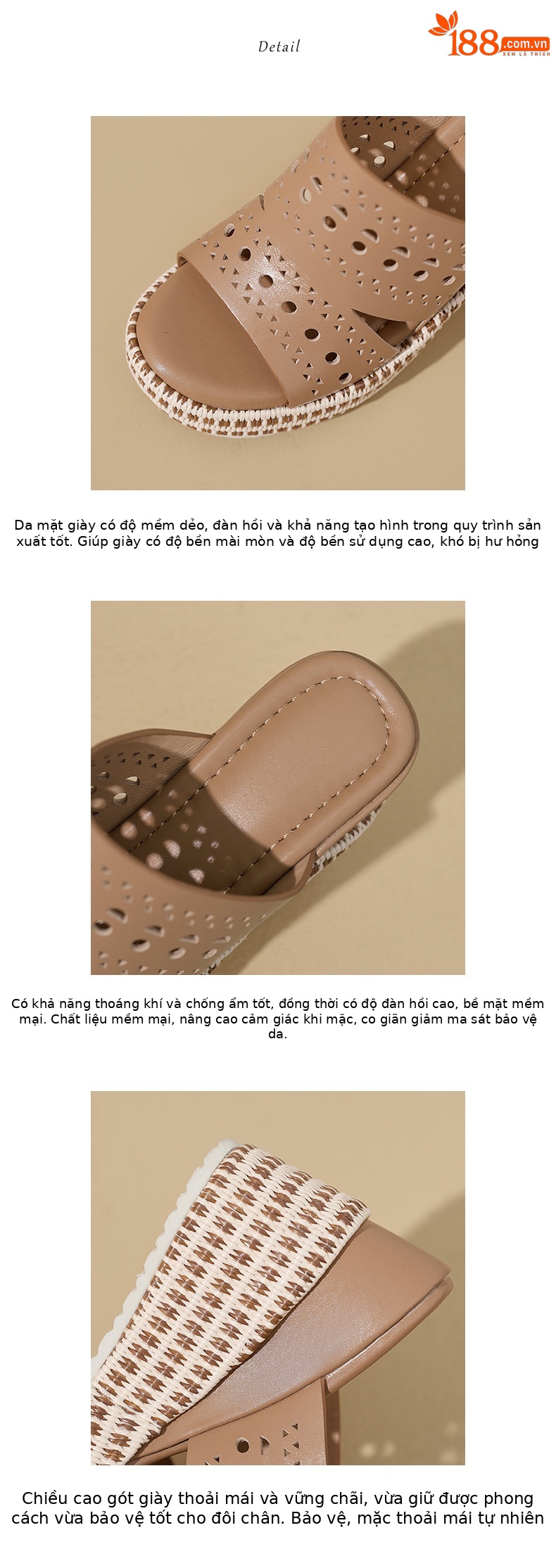 Sandal hở mũi nữ da bò cao cấp đế xuồng tăng chiều cao — màu đen, Trắng kem-, màu mơ chi tiết 4
