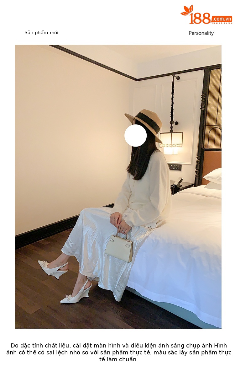Sandal cao gót nữ mũi nhọn hở gót, gót xuồng 9 cm, nơ bướm — màu đen, màu trắng ngà chi tiết 2