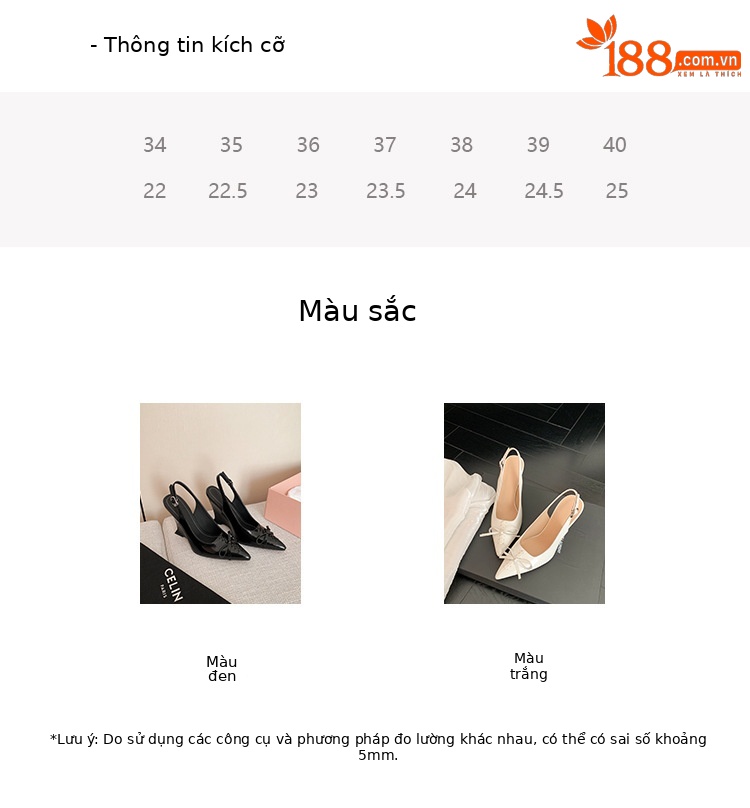Sandal cao gót nữ mũi nhọn hở gót, gót xuồng 9 cm, nơ bướm — màu đen, màu trắng ngà chi tiết 5