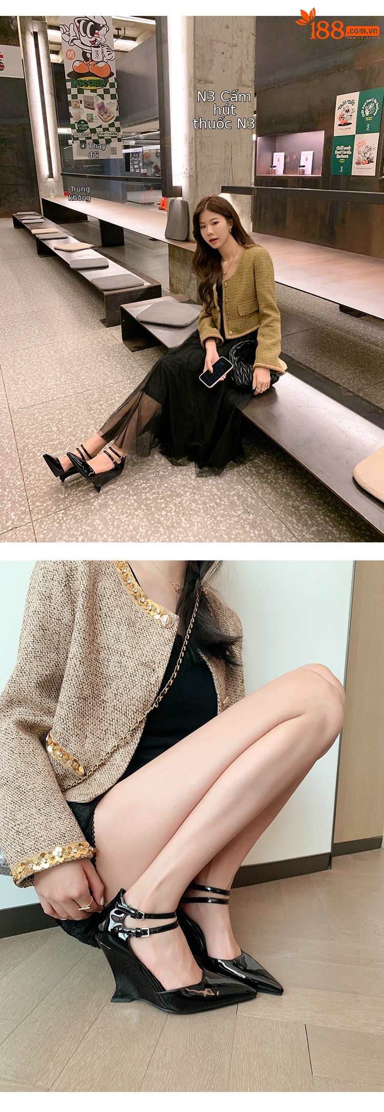 Giày cao gót nữ mũi nhọn Mary Jane đế xuồng platform da thật — màu đen, màu mơ, màu đỏ chi tiết 8