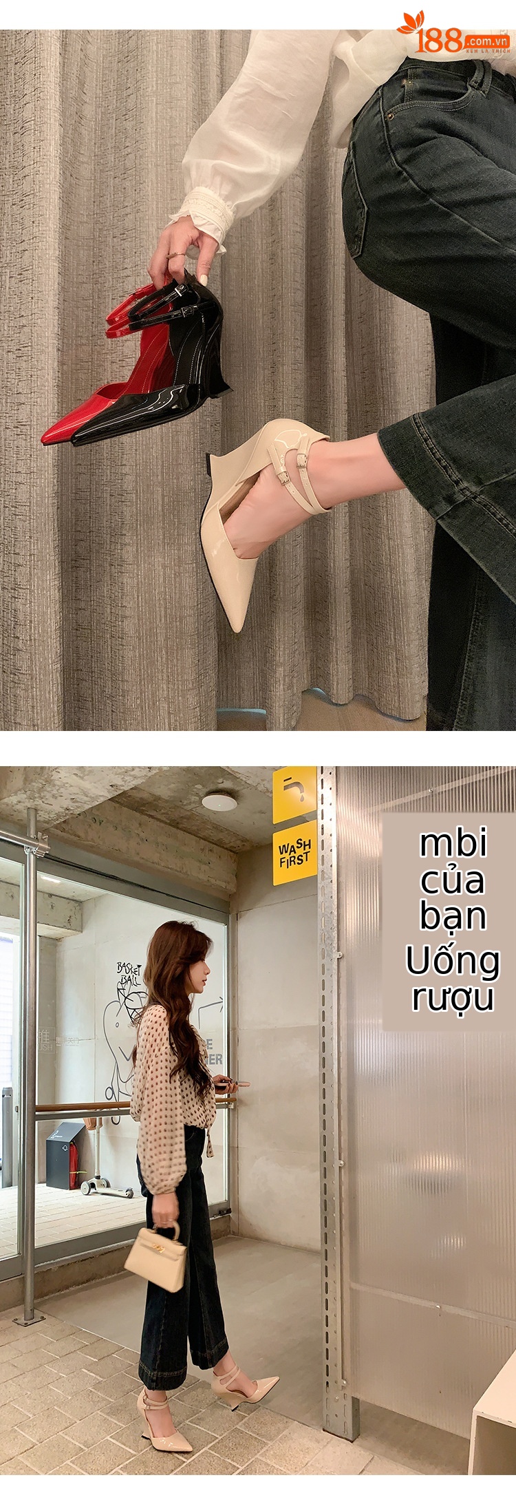 Giày cao gót nữ mũi nhọn Mary Jane đế xuồng platform da thật — màu đen, màu mơ, màu đỏ chi tiết 21