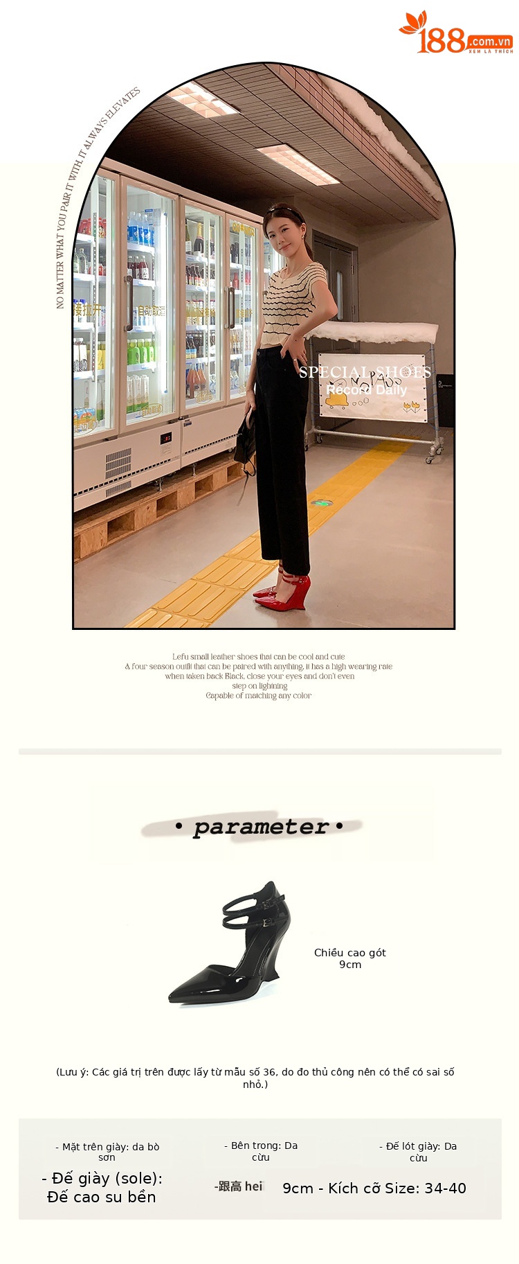 Giày cao gót nữ mũi nhọn Mary Jane đế xuồng platform da thật — màu đen, màu mơ, màu đỏ chi tiết 2