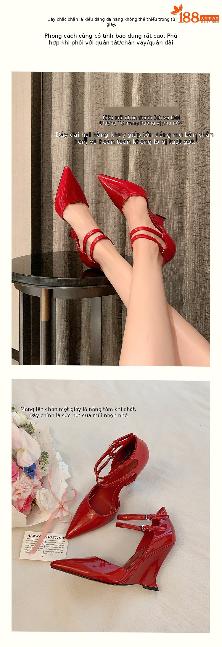Giày cao gót nữ mũi nhọn Mary Jane đế xuồng platform da thật — màu đen, màu mơ, màu đỏ chi tiết 4
