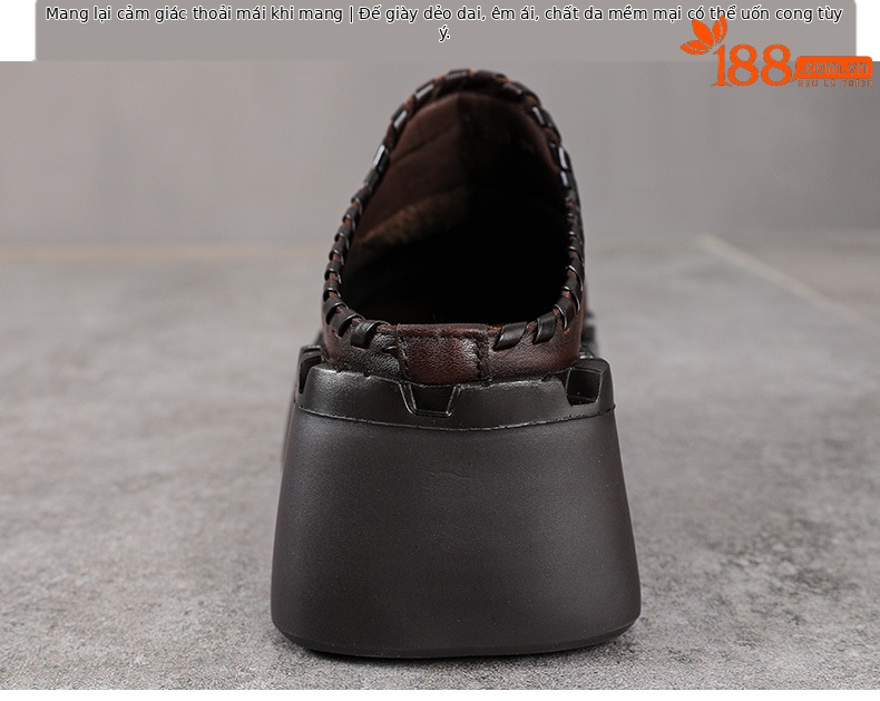 Giày mule nữ da bò thật đế dày mũi kín phong cách mới mùa xuân hè — màu đen chi tiết 8