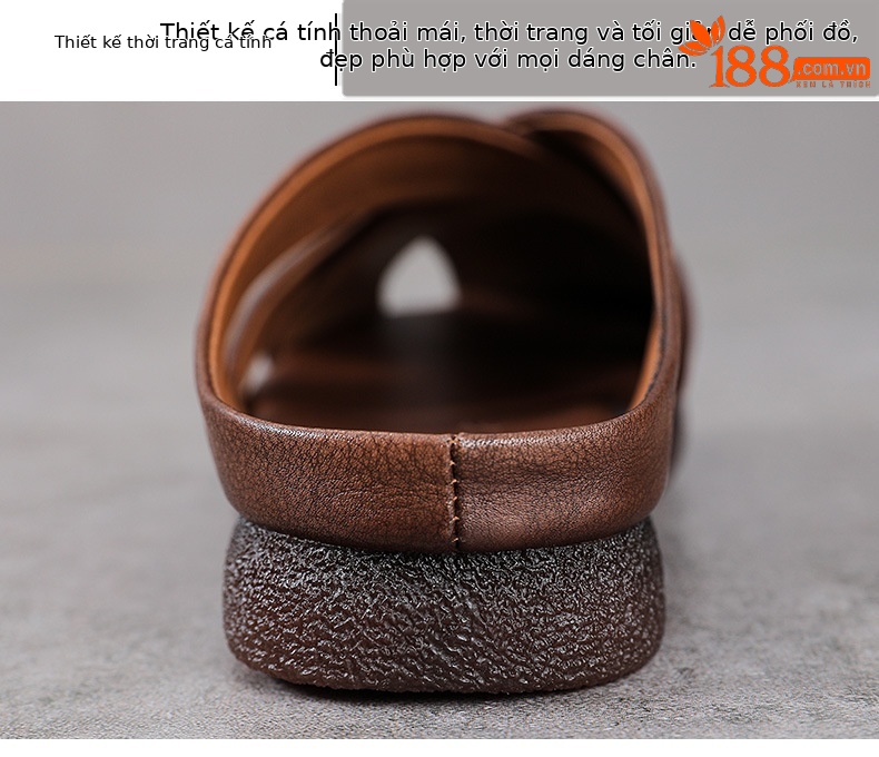 Dép sandal nữ bít mũi da bò thật đế bệt kiểu dáng điệu bộ — màu mơ chi tiết 5