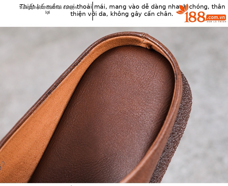 Dép sandal nữ bít mũi da bò thật đế bệt kiểu dáng điệu bộ — màu mơ chi tiết 6
