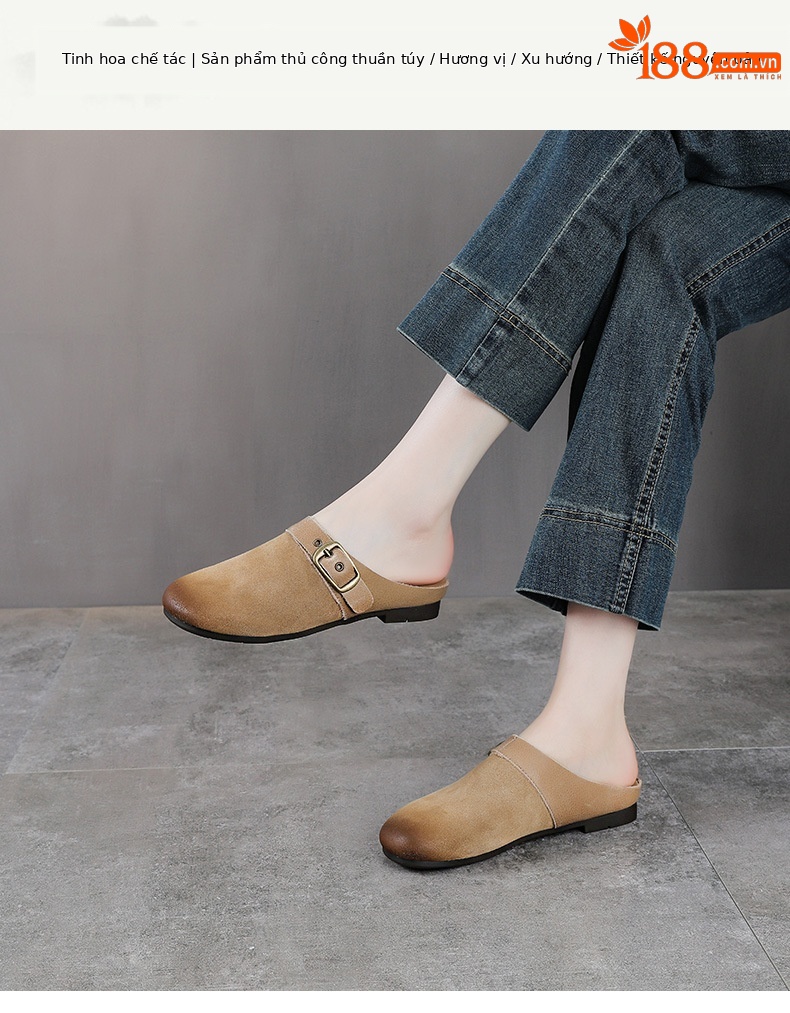 Dép sandal nữ da bò thật quai chữ V đế bệt mùa hè — màu sắc chi tiết 1
