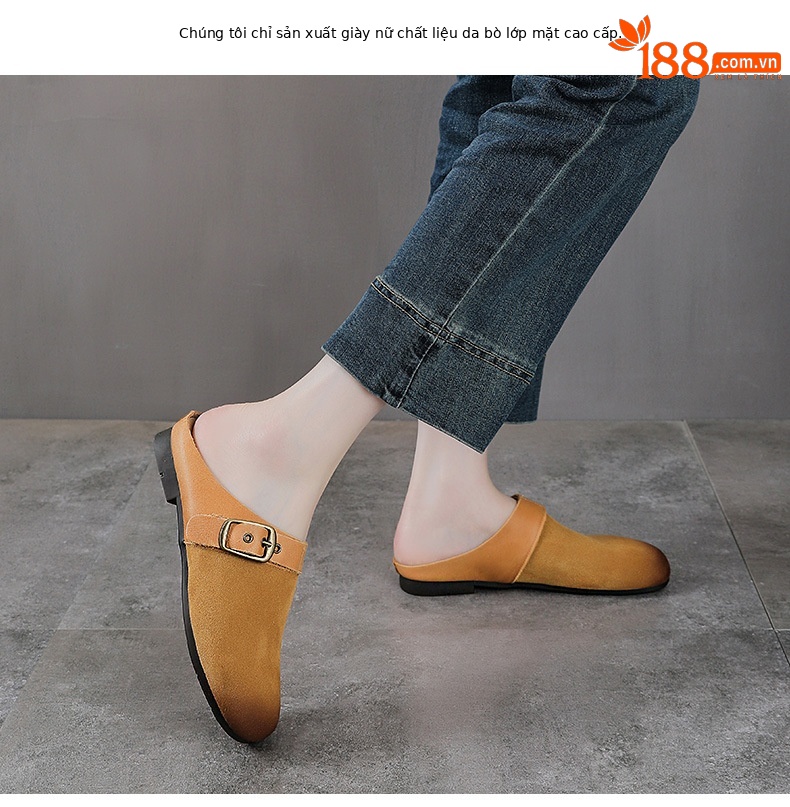 Dép sandal nữ da bò thật quai chữ V đế bệt mùa hè — màu sắc chi tiết 2