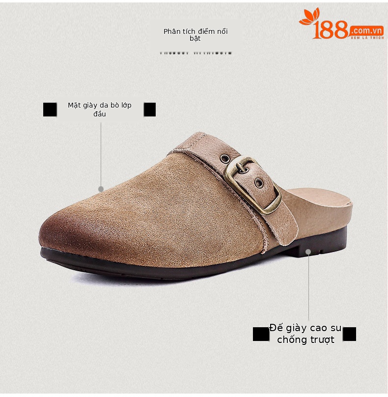 Dép sandal nữ da bò thật quai chữ V đế bệt mùa hè — màu sắc chi tiết 3