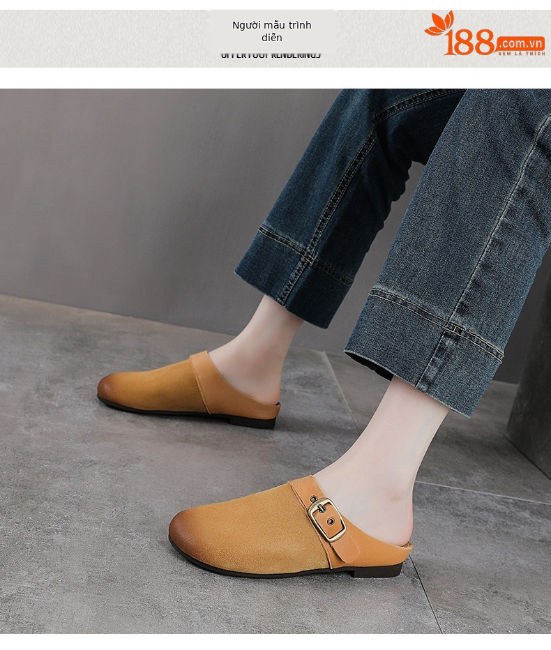 Dép sandal nữ da bò thật quai chữ V đế bệt mùa hè — màu sắc chi tiết 9