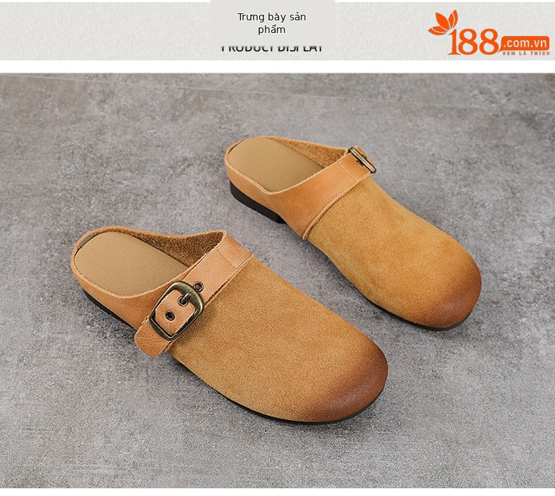 Dép sandal nữ da bò thật quai chữ V đế bệt mùa hè — màu sắc chi tiết 10