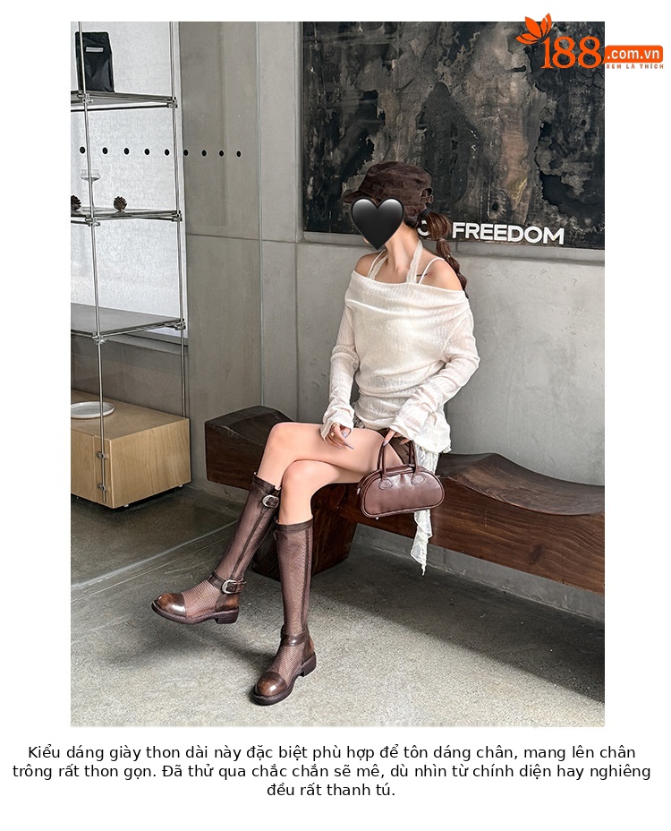 Boot nữ cổ cao hở lưới khóa dây rút đế dày thoáng khí — Ống tiêu chuẩn nâu, Ống rộng đen, Ống rộng nâu, Ống tiêu chuẩn đen chi tiết 5