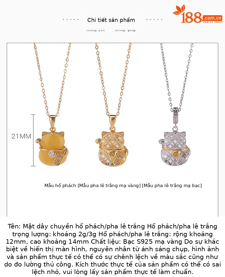 Mặt dây chuyền bạc S925 mạ vàng đính pha lê trắng hình mèo thần tài phong thủy mới — Bạch thủy tinh vàng (không kèm dây) chi tiết 2
