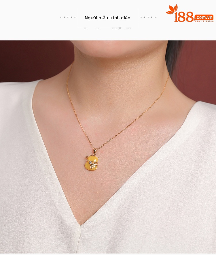 Mặt dây chuyền bạc S925 mạ vàng đính pha lê trắng hình mèo thần tài phong thủy mới — Bạch thủy tinh vàng (không kèm dây) chi tiết 8