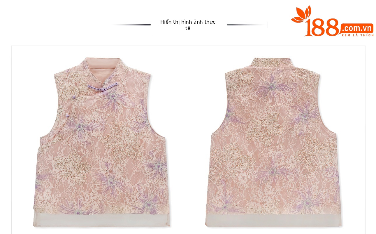 Set áo khoác gile + chân váy maxi Tân Trung Hoa thêu hoa, tay phối ren, eo thắt dây — nửa váy, Trang chủ chi tiết 12