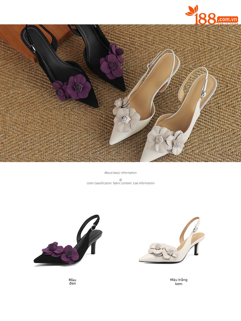 Sandal cao gót nữ hở mũi phong cách vintage, gót 6.5 cm, họa tiết hoa sơn trà — đen chi tiết 7