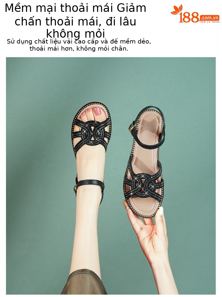 Sandal nữ quai chữ V đế bệt mềm hở mũi thoáng khí — màu đen chi tiết 9