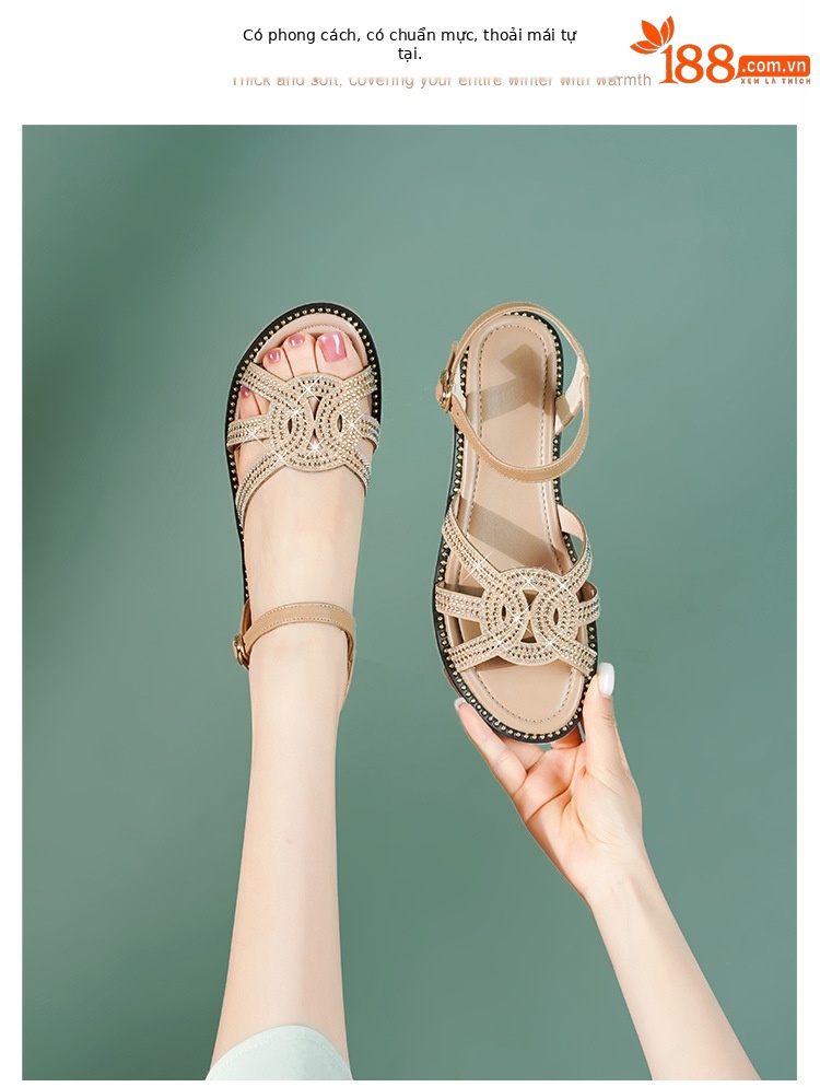 Sandal nữ quai chữ V đế bệt mềm hở mũi thoáng khí — màu đen chi tiết 13