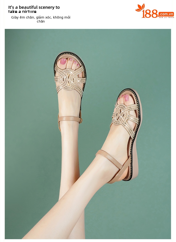 Sandal nữ quai chữ V đế bệt mềm hở mũi thoáng khí — màu đen chi tiết 14